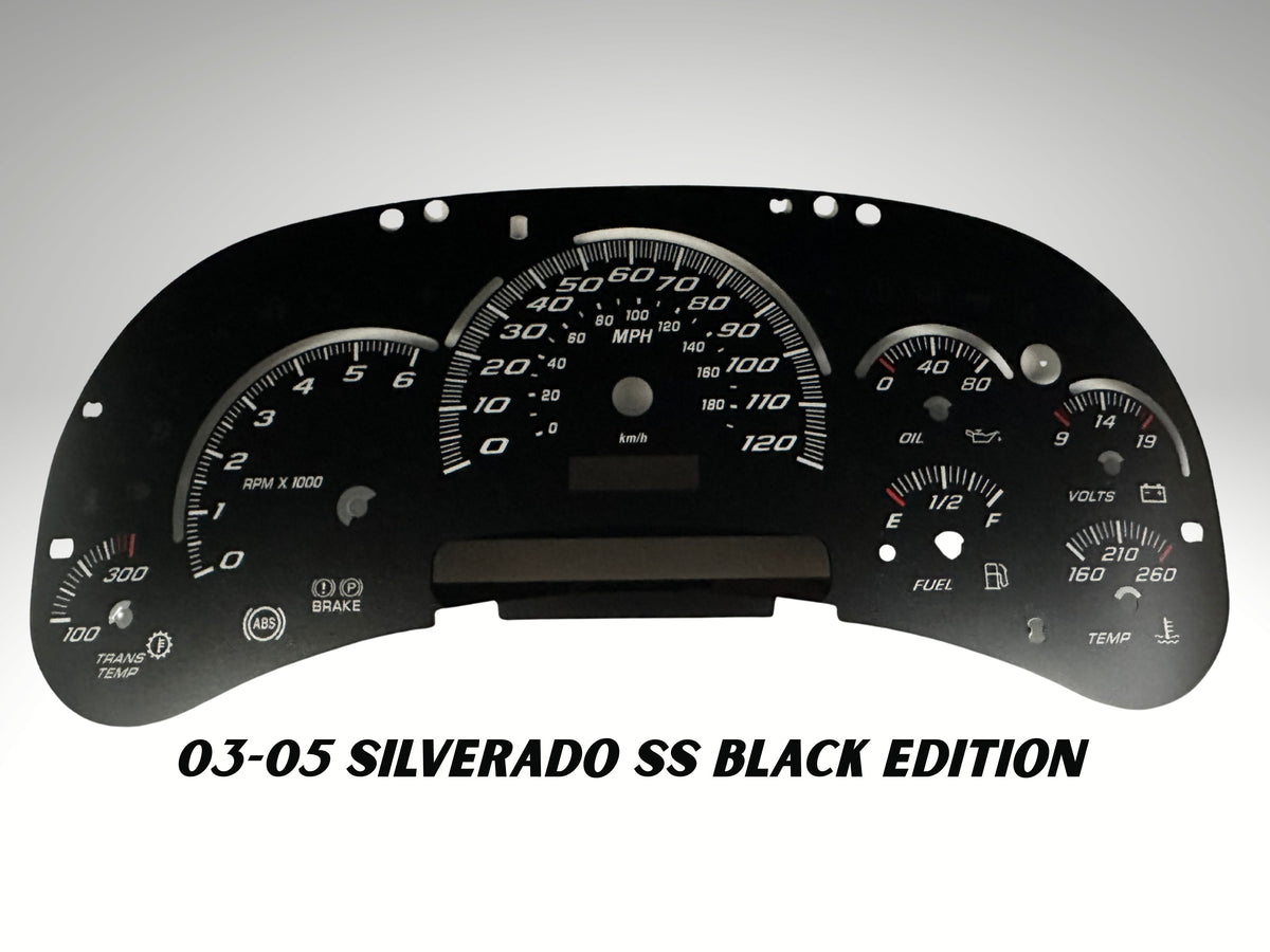 2003-2005 Chevy Silverado SS black edition instrument cluster gauge face overlay
