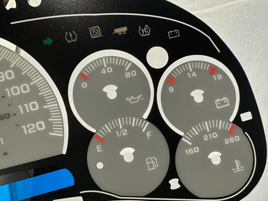 Close-up of 2006-2007 Silverado Classic white SS style gauge face