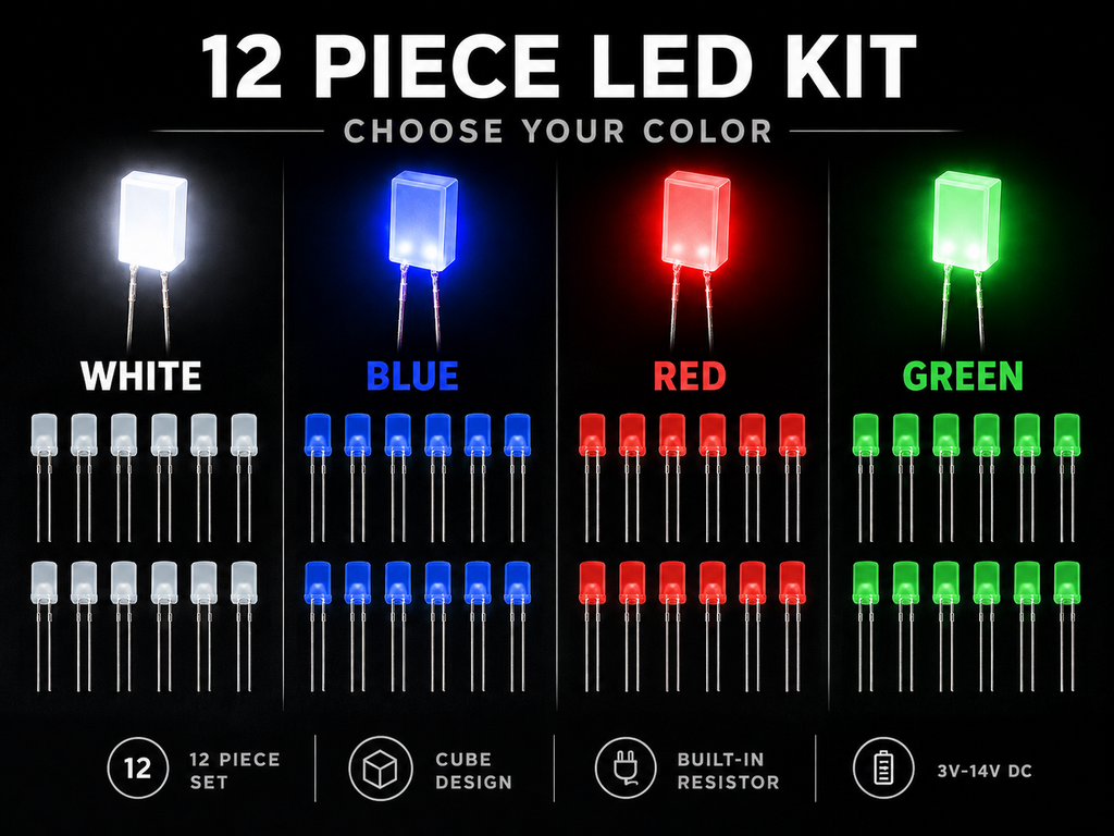  GM Gauge Cluster LED light kit color options: white, blue, red, and green. 12 pieces