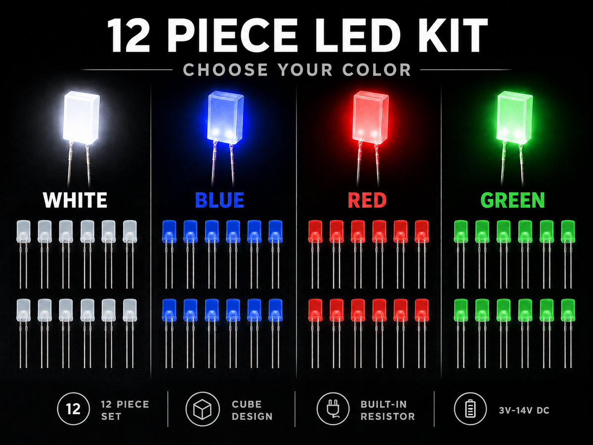  GM Gauge Cluster LED light kit color options: white, blue, red, and green. 12 pieces
