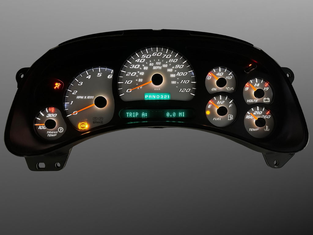 2003-2006 Silverado Sierra Tahoe White LED Kit shown in gauge cluster